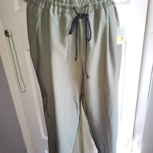 Draw String Army Green Elastic Cuff Pants